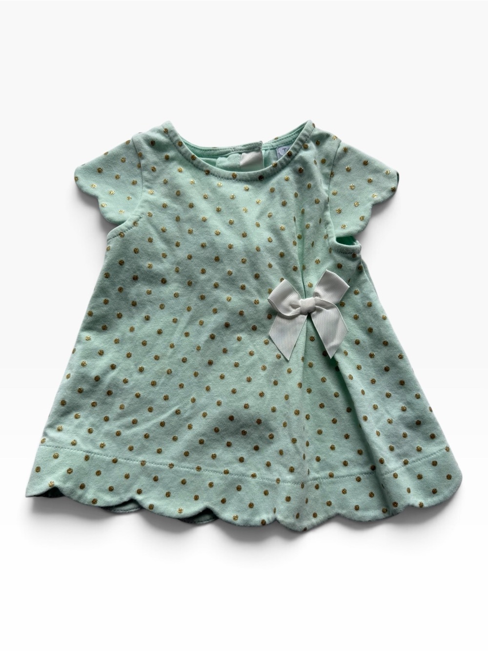 Tahari Mint Green Dress with Gold Polka Dots and White Bow